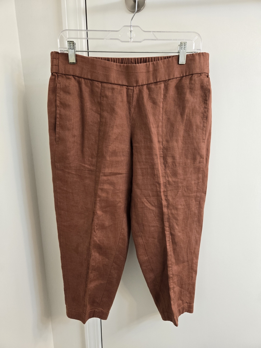 Eileen Fisher Organic Linen Tapered Pants PS Petite Rust Brown Ankle Comfort